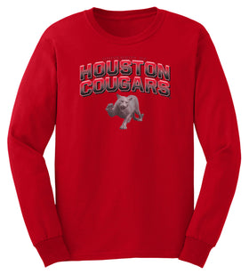 Houston Cougars Long Sleeve Tee Shirt - Full Color Fade with Cougar