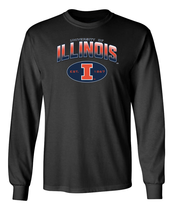 Illinois Fighting Illini Long Sleeve Tee Shirt - Full Color Fade Illinois Arch