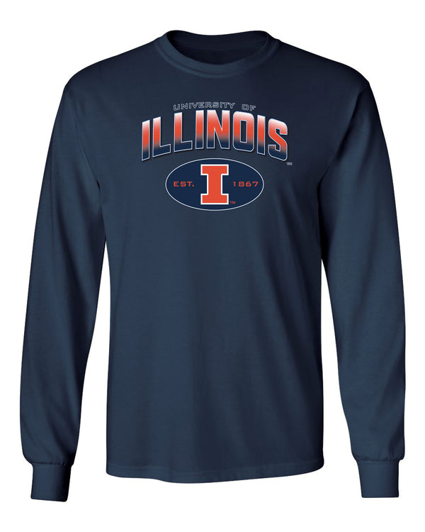 Illinois Fighting Illini Long Sleeve Tee Shirt - Full Color Fade Illinois Arch