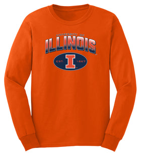 Illinois Fighting Illini Long Sleeve Tee Shirt - Full Color Fade Illinois Arch