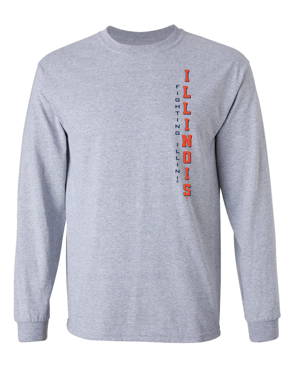 Illinois Fighting Illini Long Sleeve Tee Shirt - Vertical Illinois Fighting Illini