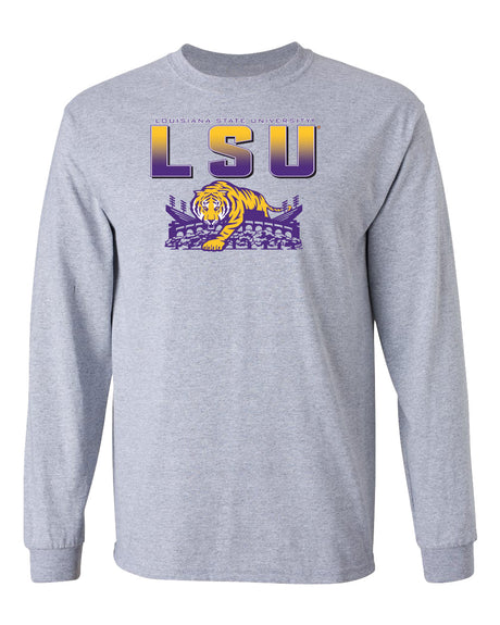 LSU Tigers Long Sleeve Tee Shirt - LSU Tiger Stadium Full Color Fade