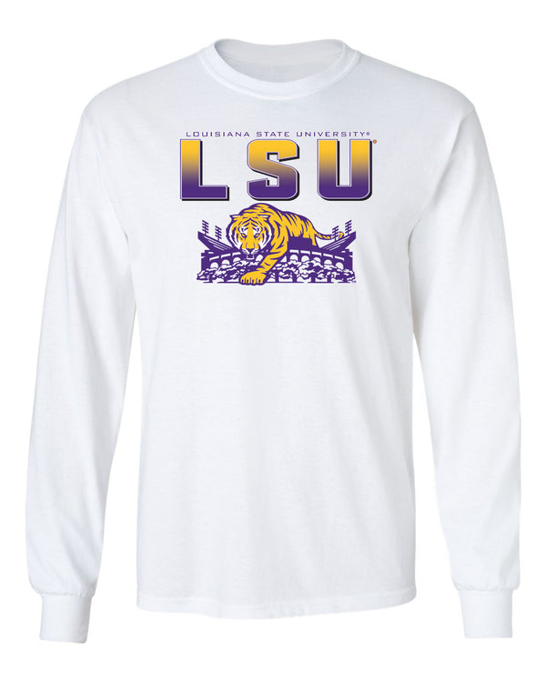 LSU Tigers Long Sleeve Tee Shirt - LSU Tiger Stadium Full Color Fade