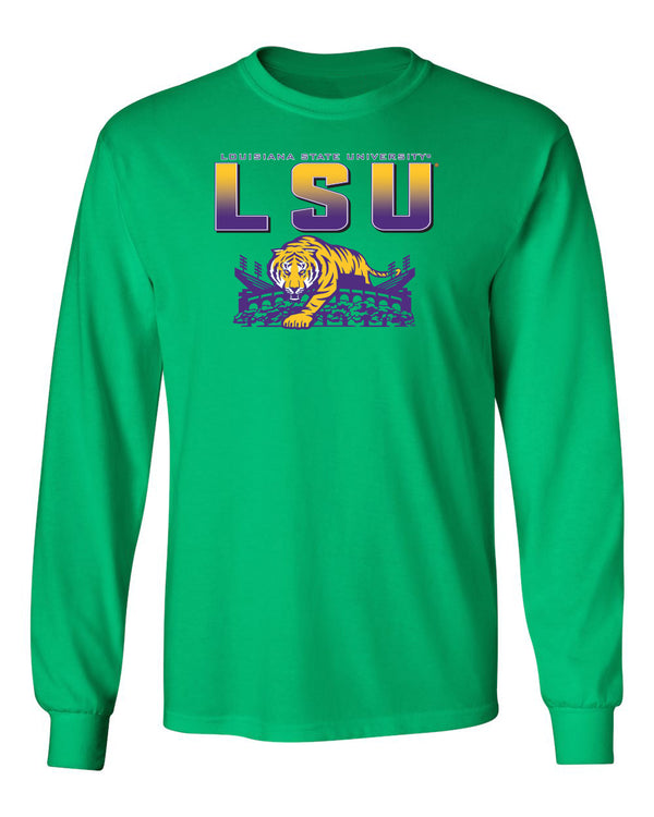 LSU Tigers Long Sleeve Tee Shirt - LSU Tiger Stadium Full Color Fade