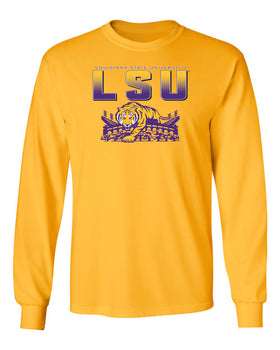 LSU Tigers Long Sleeve Tee Shirt - LSU Tiger Stadium Full Color Fade