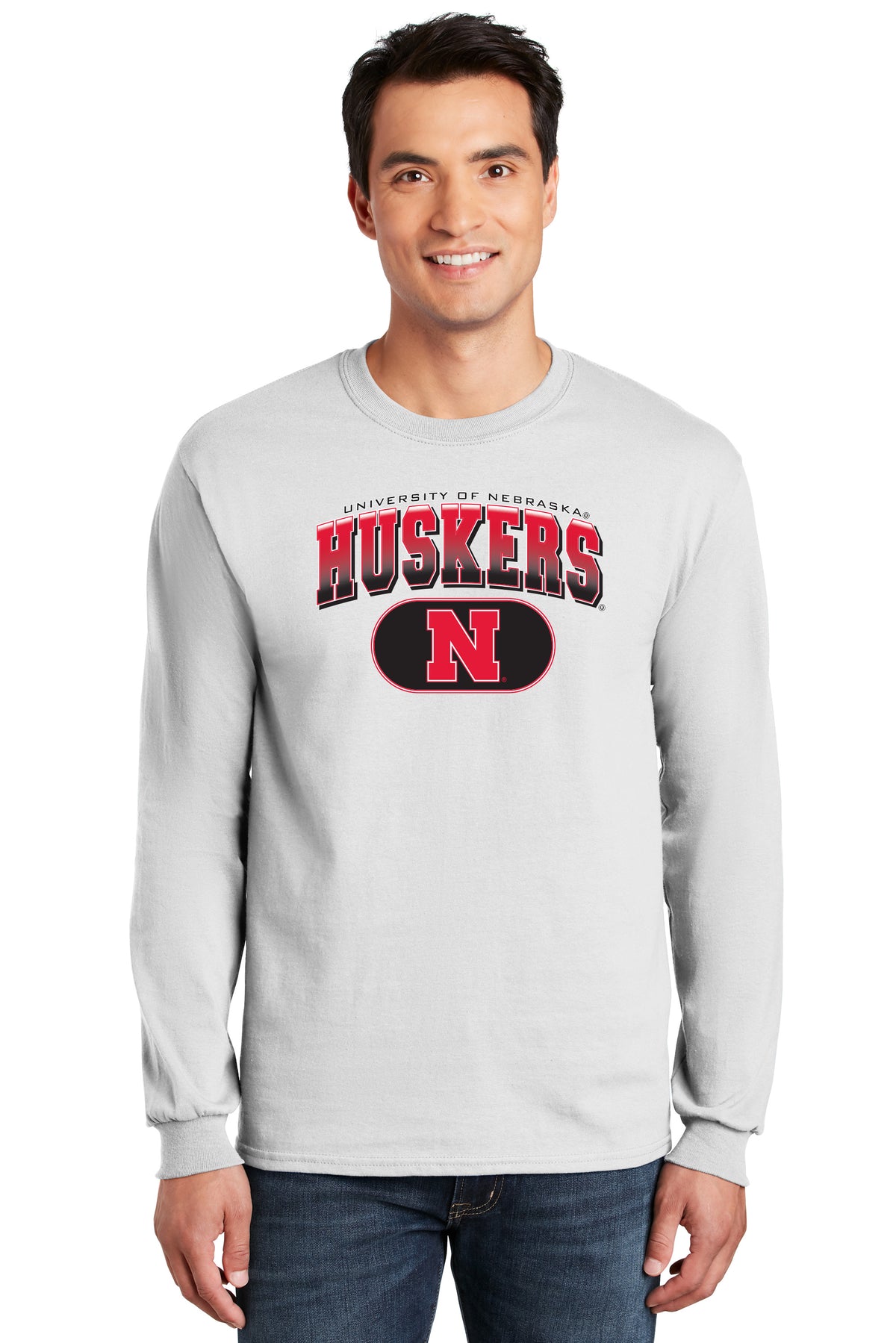 Nebraska Huskers Long Sleeve Tee Shirt - Full Color Huskers Fade with Block N