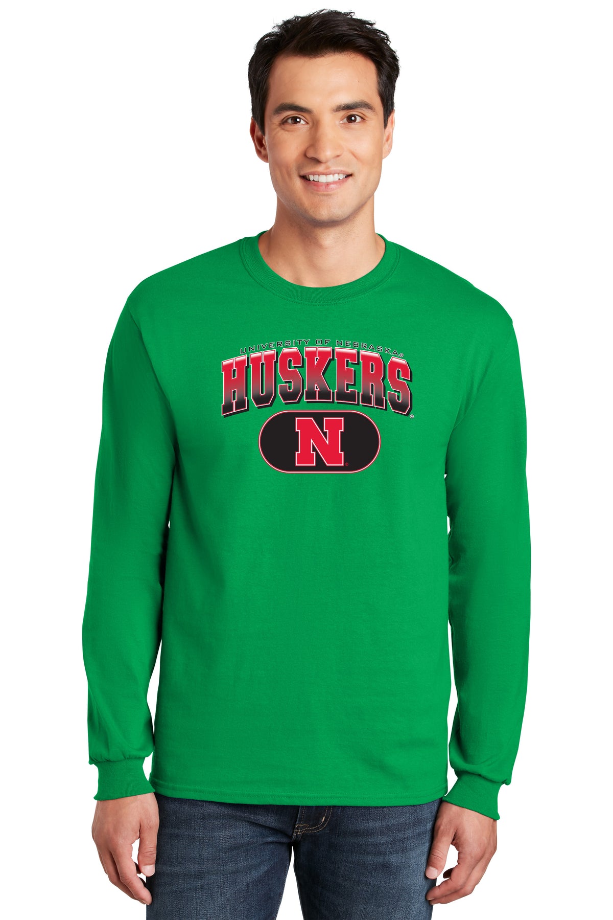 Nebraska Huskers Long Sleeve Tee Shirt - Full Color Huskers Fade with Block N