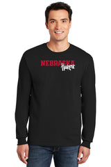 Nebraska Huskers Long Sleeve Tee Shirt - Script Huskers Overlap Nebraska
