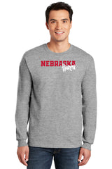 Nebraska Huskers Long Sleeve Tee Shirt - Script Huskers Overlap Nebraska