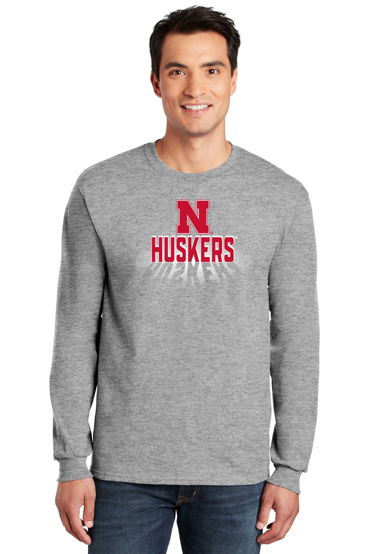 Nebraska Huskers Long Sleeve Tee Shirt - 3D Huskers Spotlight Shadow