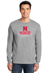 Nebraska Huskers Long Sleeve Tee Shirt - 3D Huskers Spotlight Shadow