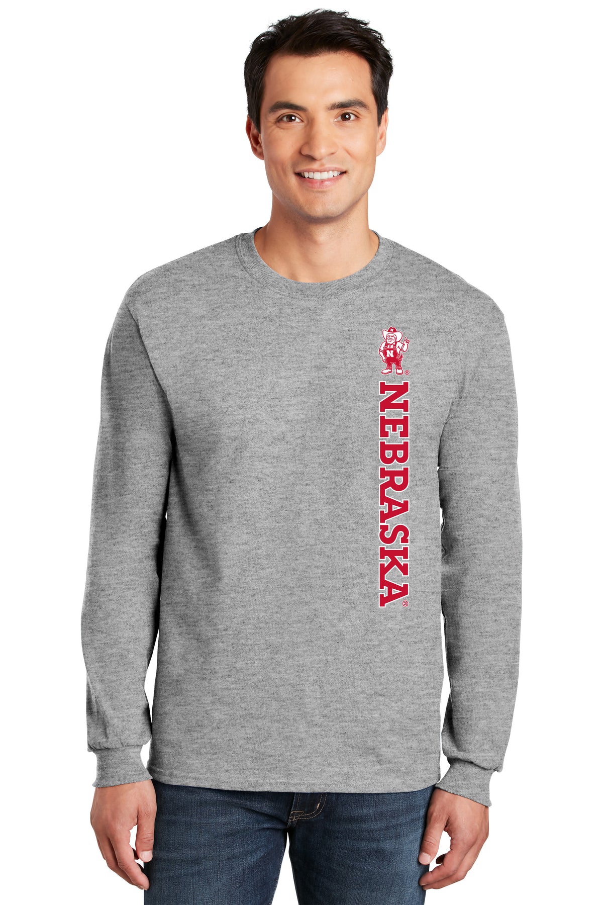 Nebraska Huskers Long Sleeve Tee Shirt - Vertical Nebraska Herbie Husker