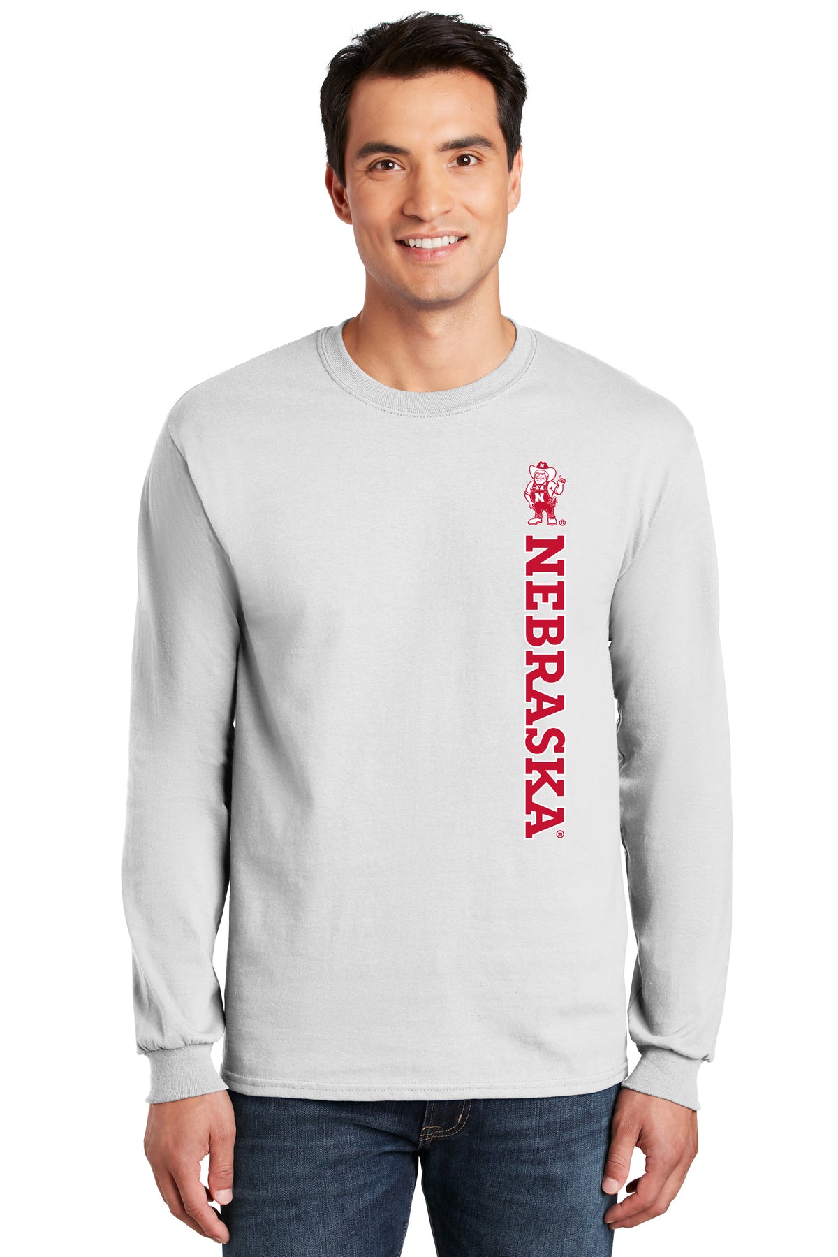 Nebraska Huskers Long Sleeve Tee Shirt - Vertical Nebraska Herbie Husker