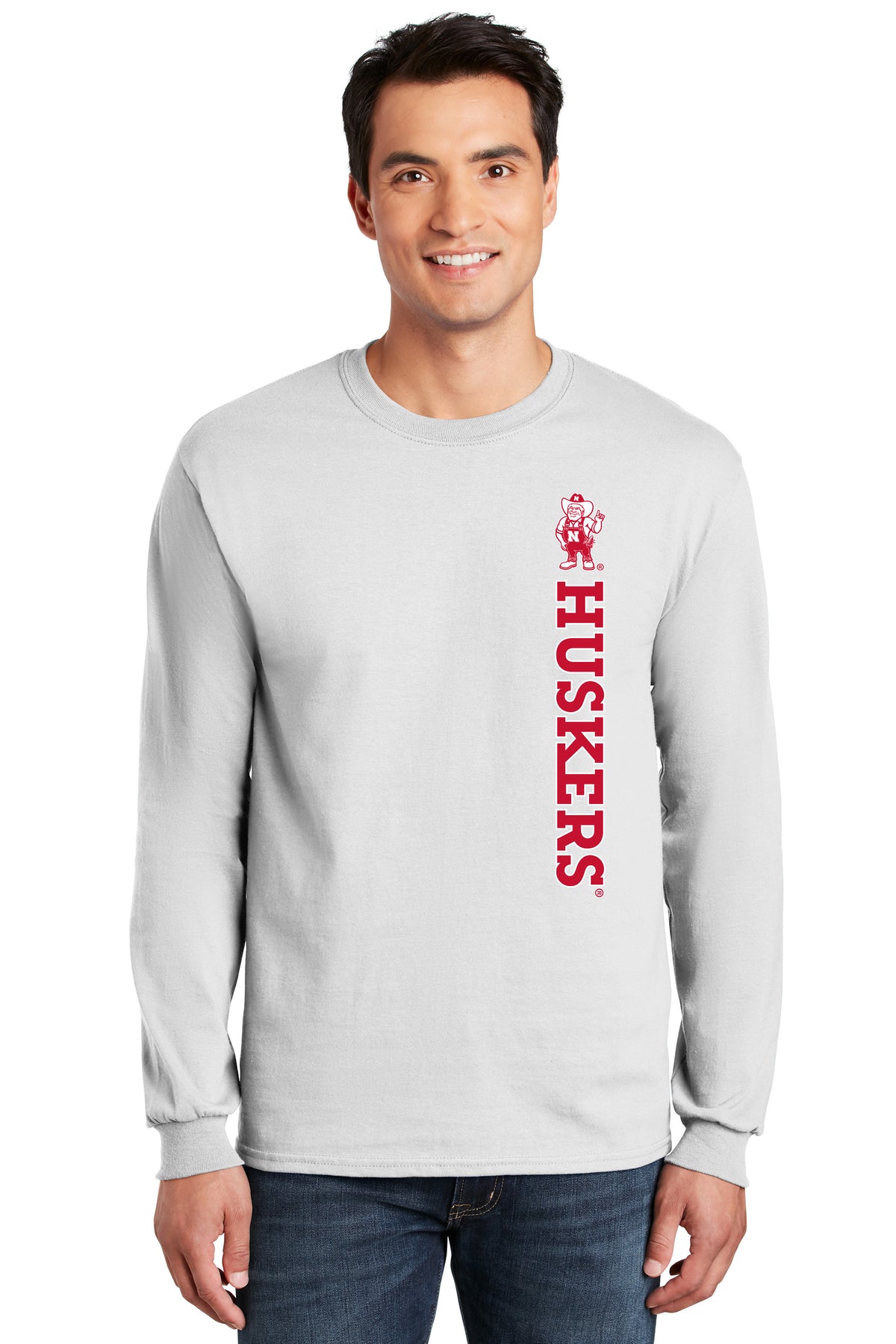 Nebraska Huskers Long Sleeve Tee Shirt - Vertical Huskers Herbie Husker