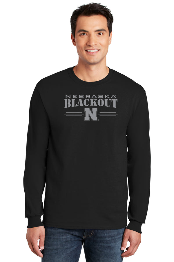 Nebraska Huskers Long Sleeve Tee Shirt - Nebraska Blackout Block N