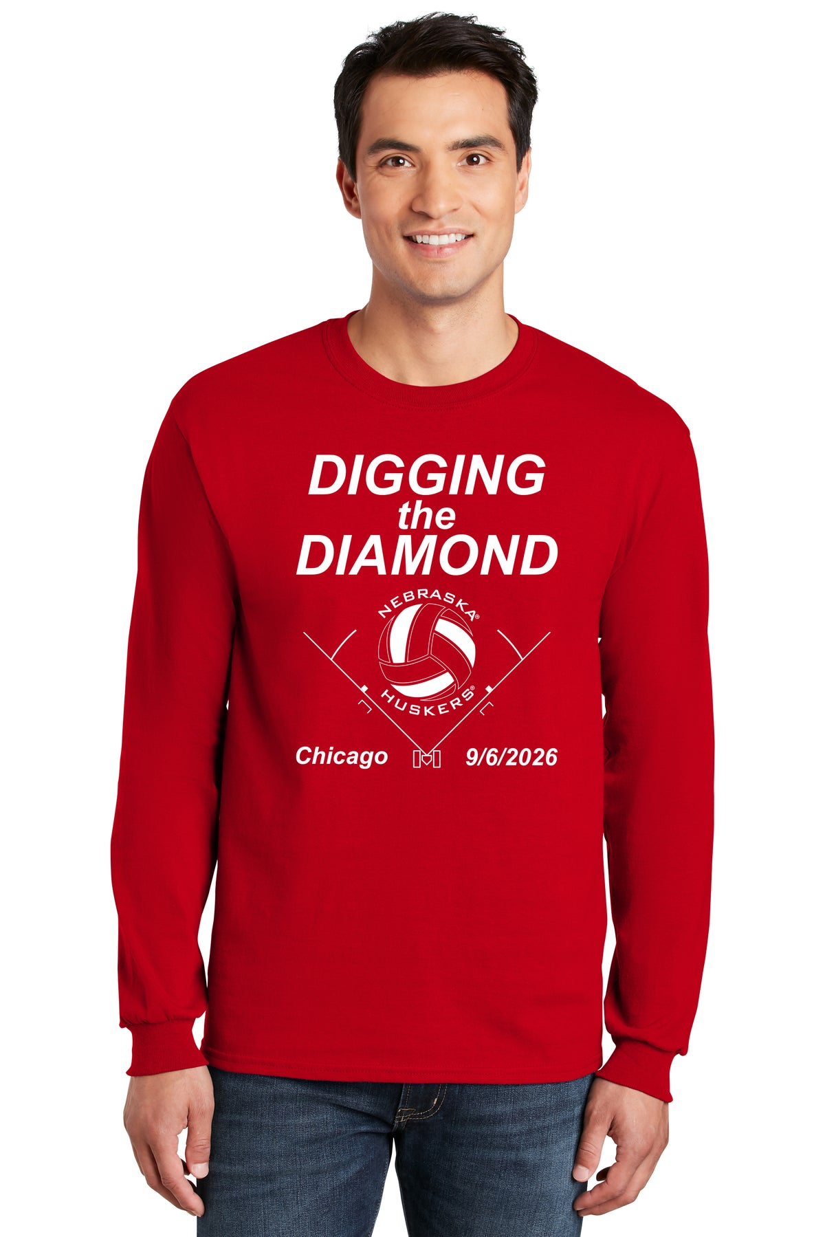 Nebraska Huskers Long Sleeve Tee Shirt - Nebraska Volleyball Digging the Diamond