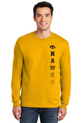 Iowa Hawkeyes Long Sleeve Tee Shirt - Vert Hawks Fade with Tigerhawk