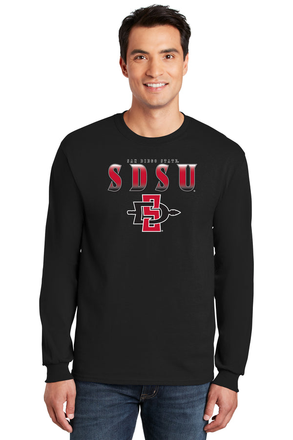 San Diego State Aztecs Long Sleeve Tee Shirt - SDSU Full Color Fade Aztecs Logo