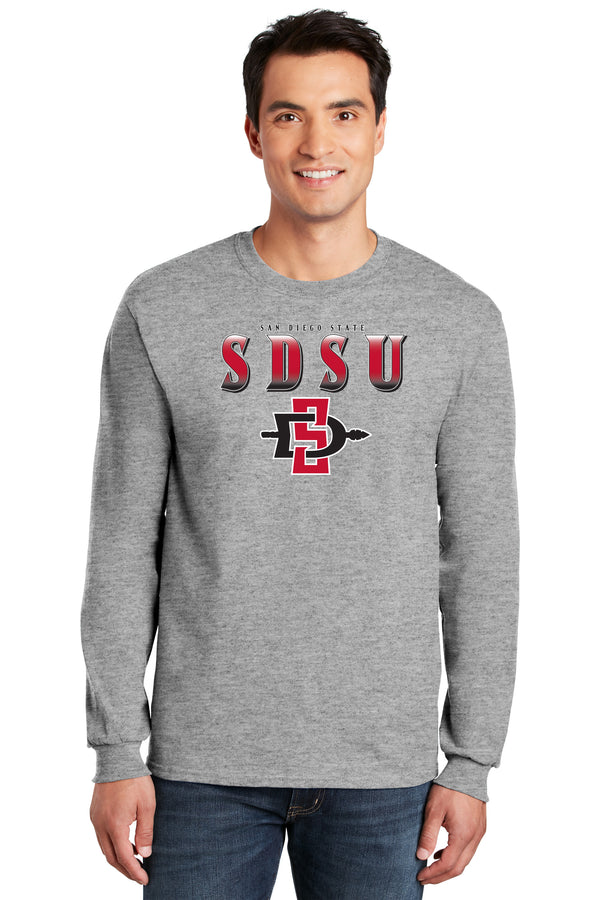 San Diego State Aztecs Long Sleeve Tee Shirt - SDSU Full Color Fade Aztecs Logo