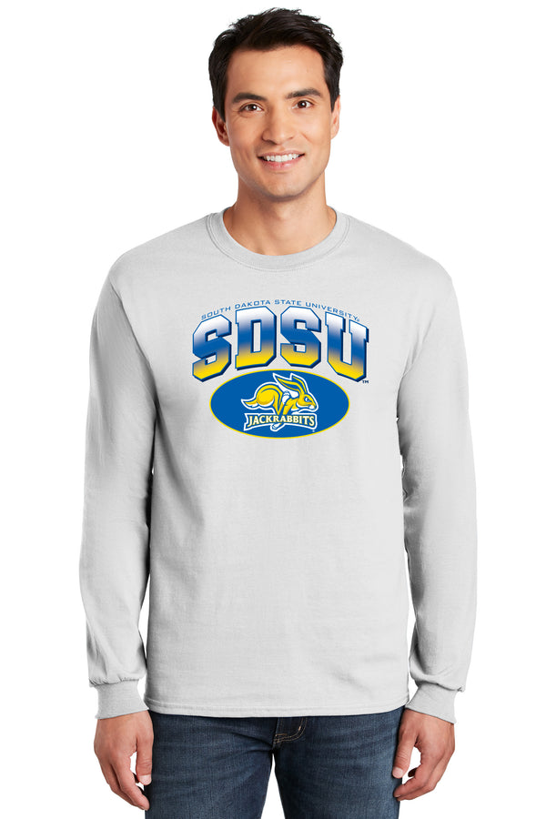 South Dakota State Jackrabbits Long Sleeve Tee Shirt - SDSU Full Color Fade Plus Primary Logo