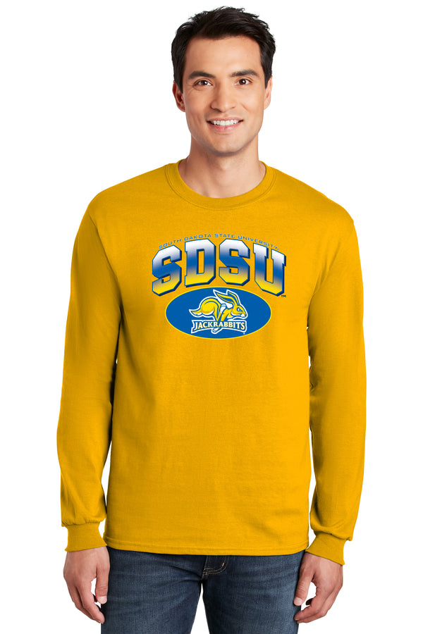 South Dakota State Jackrabbits Long Sleeve Tee Shirt - SDSU Full Color Fade Plus Primary Logo