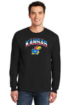 Kansas Jayhawks Long Sleeve Tee Shirt - Full Color Fade Kansas Logo