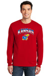 Kansas Jayhawks Long Sleeve Tee Shirt - Full Color Fade Kansas Logo