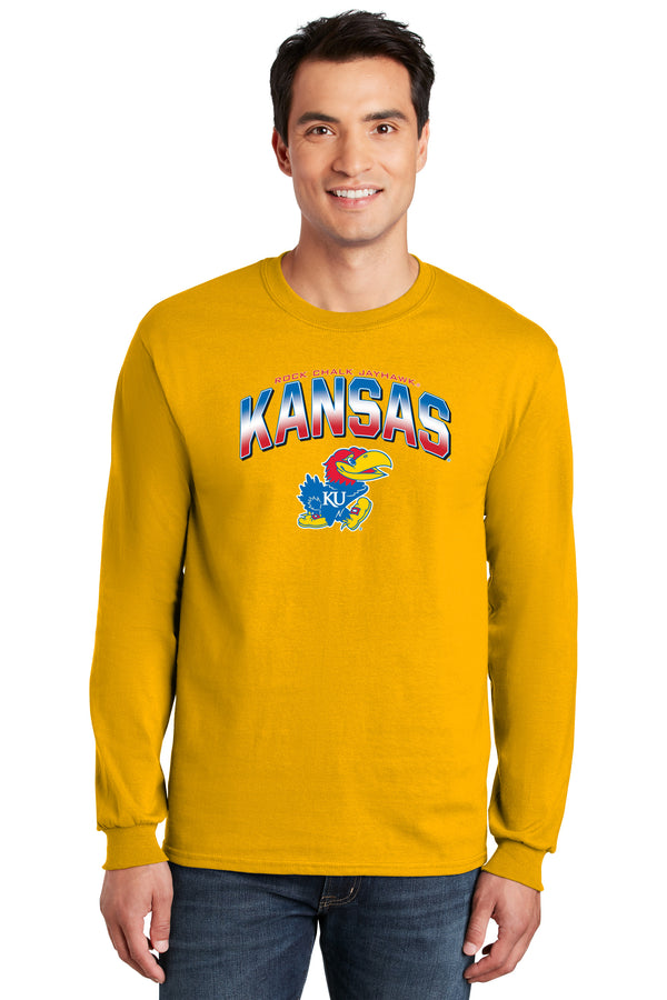 Kansas Jayhawks Long Sleeve Tee Shirt - Full Color Fade Kansas Logo