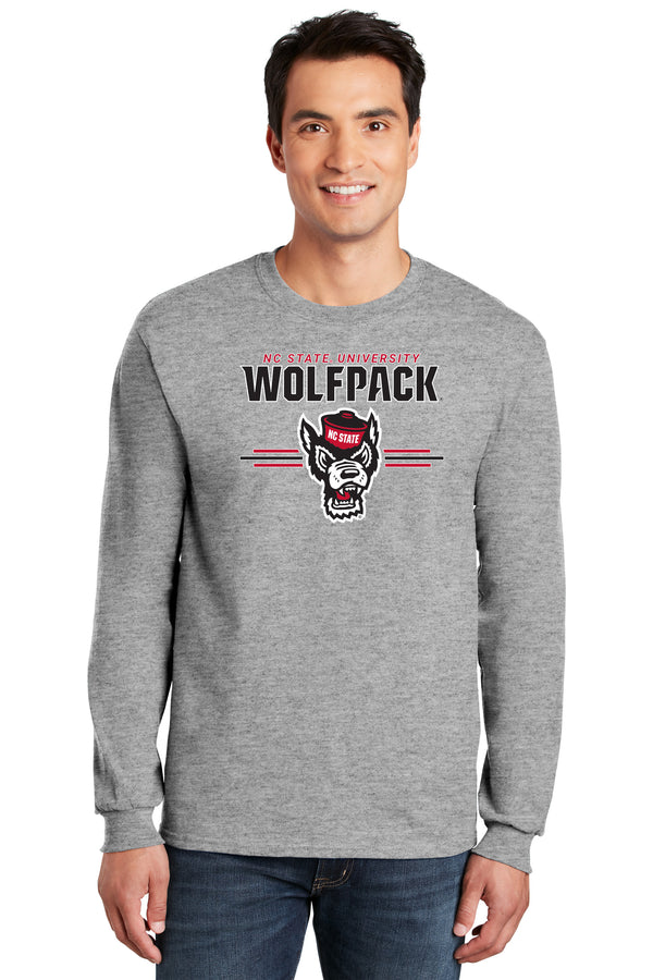 North Carolina State Wolfpack Long Sleeve Tee Shirt - 3-Stripe Primary Logo