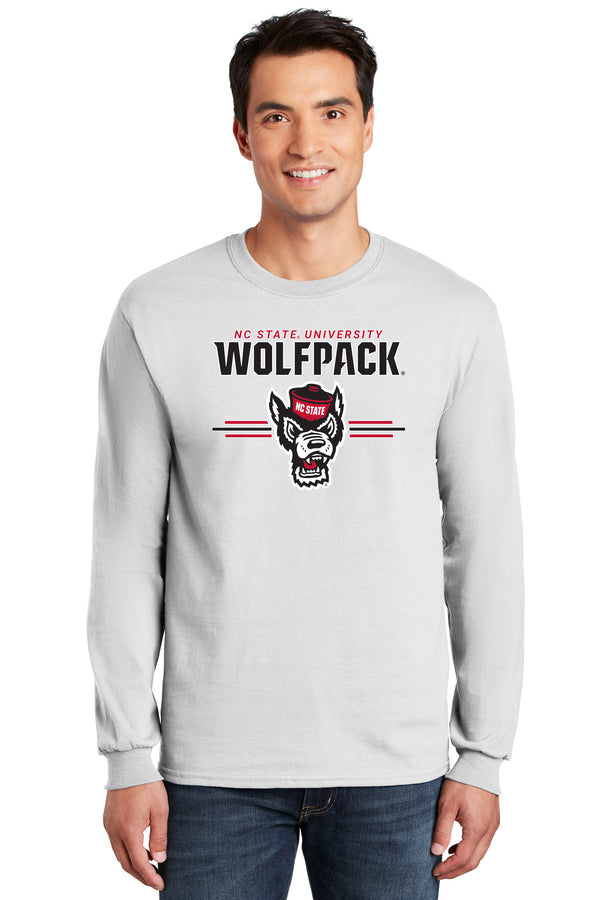 North Carolina State Wolfpack Long Sleeve Tee Shirt - 3-Stripe Primary Logo