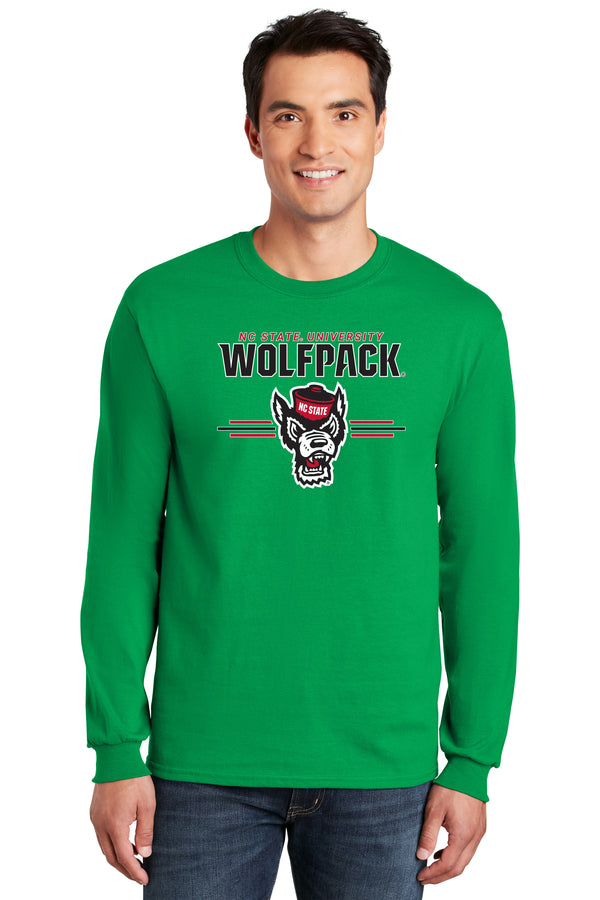 North Carolina State Wolfpack Long Sleeve Tee Shirt - 3-Stripe Primary Logo