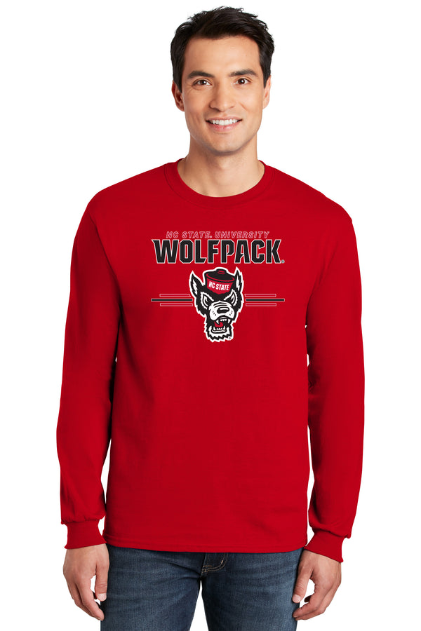 North Carolina State Wolfpack Long Sleeve Tee Shirt - 3-Stripe Primary Logo