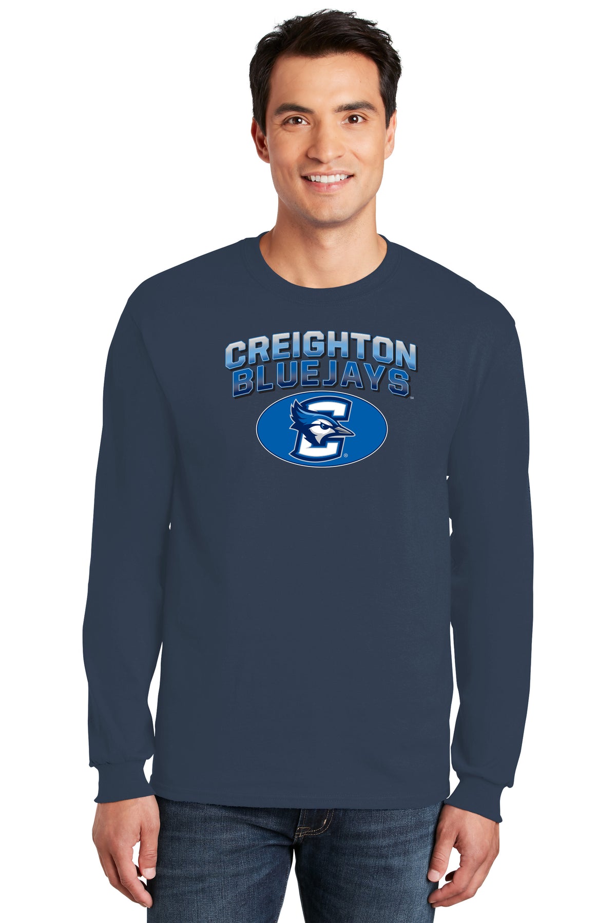 Creighton Bluejays Long Sleeve Tee Shirt - Full Color Fade Primary Logo Oval