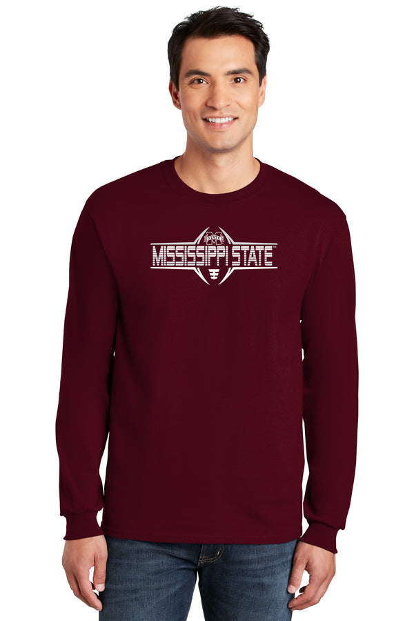 Mississippi State Bulldogs Long Sleeve Tee Shirt - Bulldogs Football Striped Laces