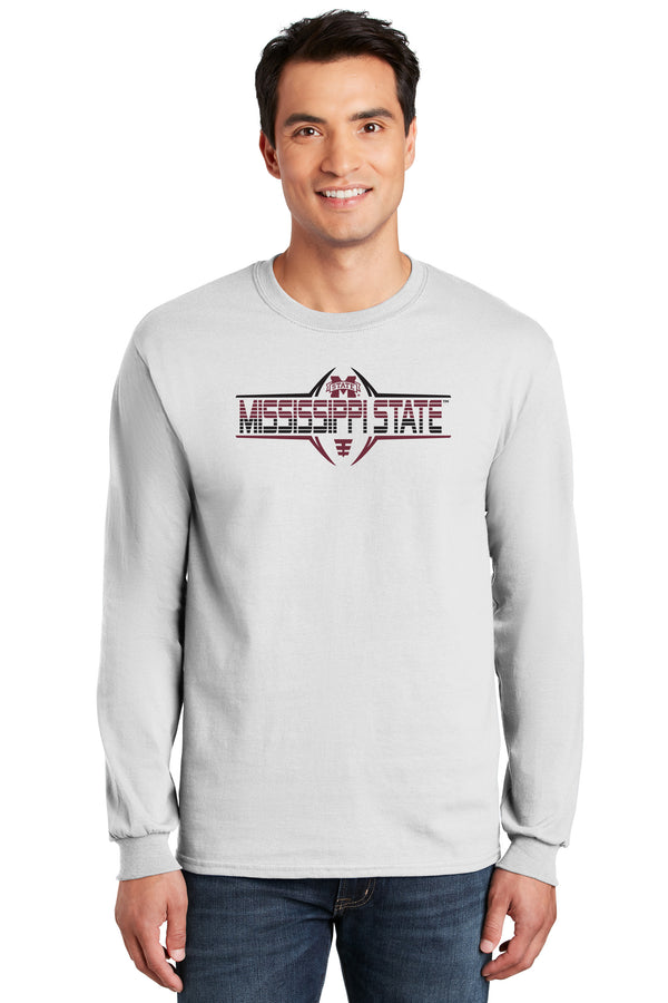 Mississippi State Bulldogs Long Sleeve Tee Shirt - Striped MSU Bulldogs Football Laces