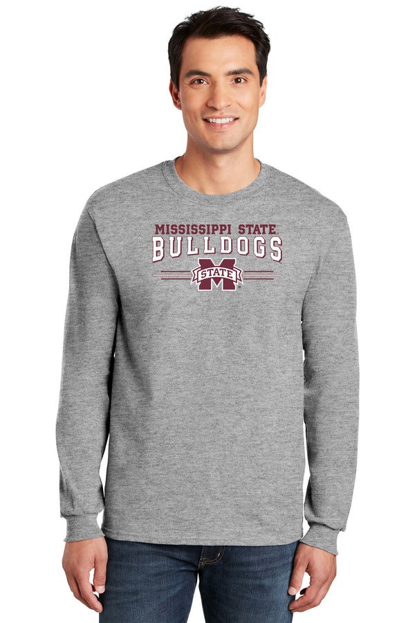 Mississippi State Bulldogs Long Sleeve Tee Shirt - MSU Bulldogs 3-Stripe