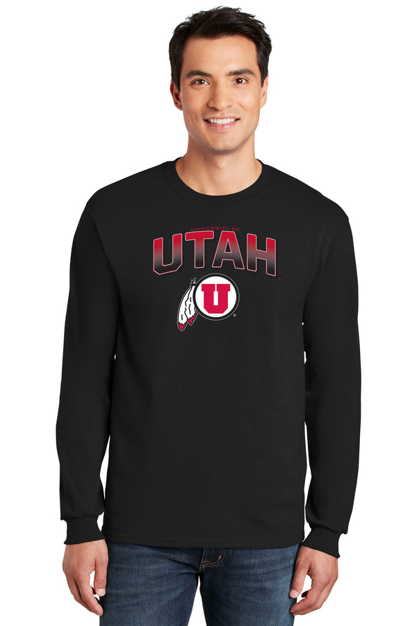 Utah Utes Long Sleeve Tee Shirt - Full Color Fade Utah Utes Logo