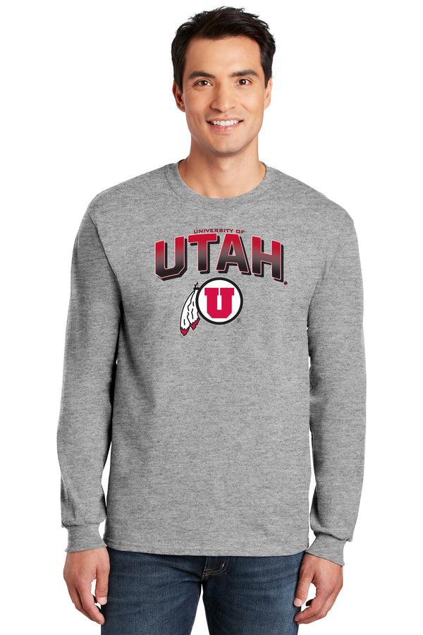 Utah Utes Long Sleeve Tee Shirt - Full Color Fade Utah Utes Logo