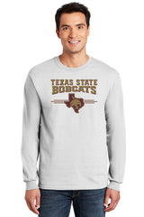Texas State Bobcats Long Sleeve Tee Shirt - 3 Stripe State Outline Logo