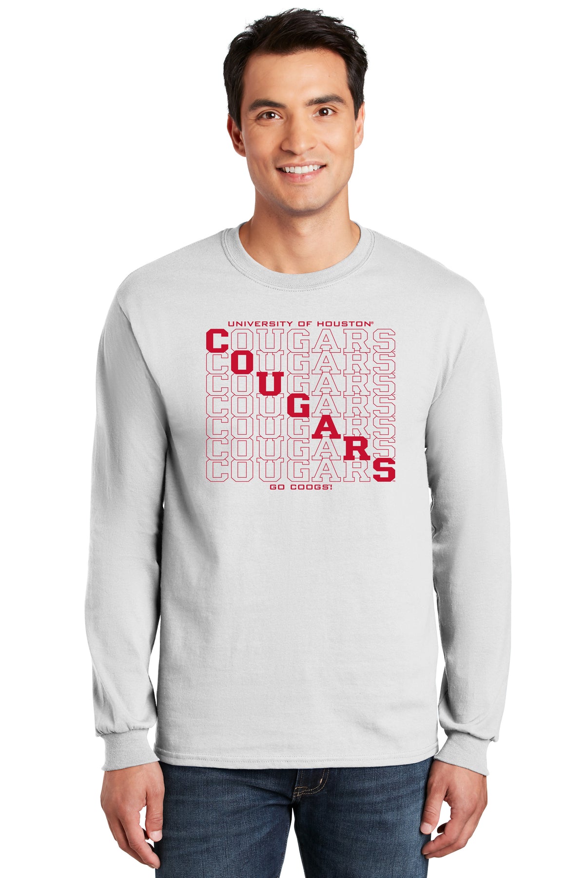 Houston Cougars Long Sleeve Tee Shirt - Diagonal Cougars Echo