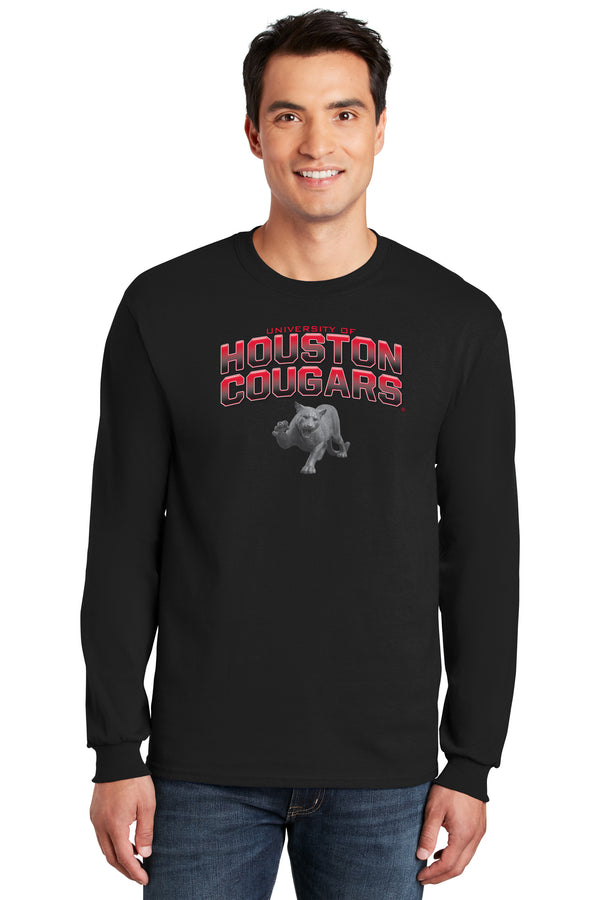 Houston Cougars Long Sleeve Tee Shirt - Full Color Fade with Cougar