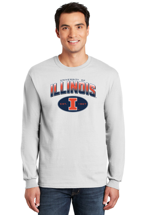 Illinois Fighting Illini Long Sleeve Tee Shirt - Full Color Fade Illinois Arch