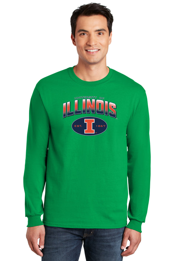 Illinois Fighting Illini Long Sleeve Tee Shirt - Full Color Fade Illinois Arch