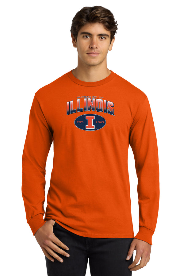 Illinois Fighting Illini Long Sleeve Tee Shirt - Full Color Fade Illinois Arch