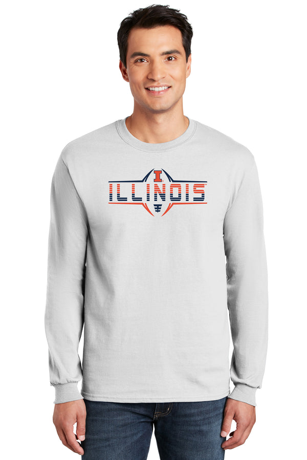 Illinois Fighting Illini Long Sleeve Tee Shirt - Striped Illinois Football Laces