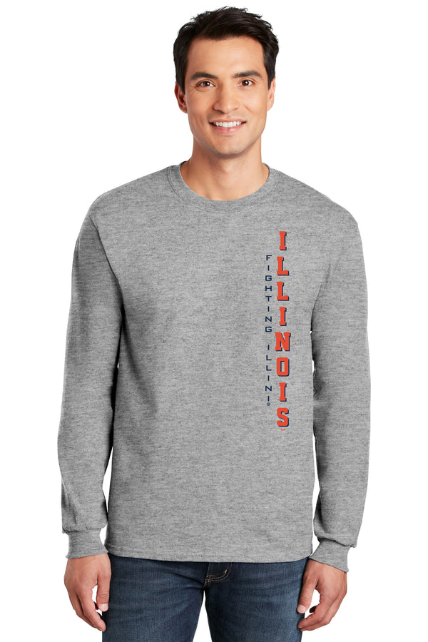 Illinois Fighting Illini Long Sleeve Tee Shirt - Vertical Illinois Fighting Illini