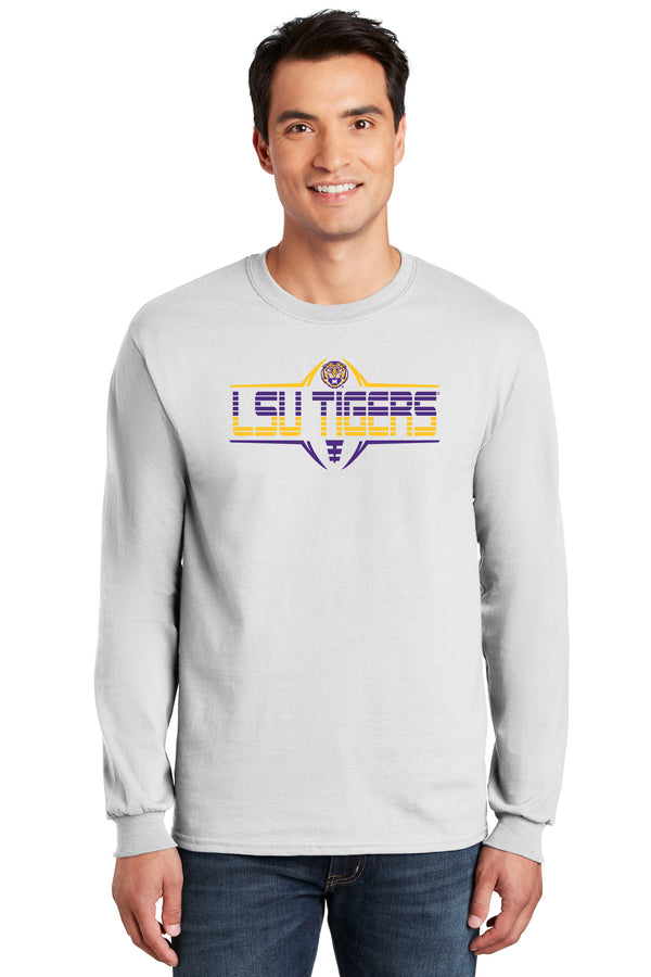 LSU Tigers Long Sleeve Tee Shirt - Striped Tigers Football Laces