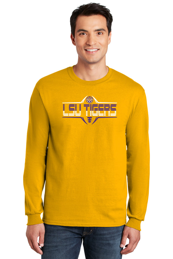 LSU Tigers Long Sleeve Tee Shirt - Striped Tigers Football Laces