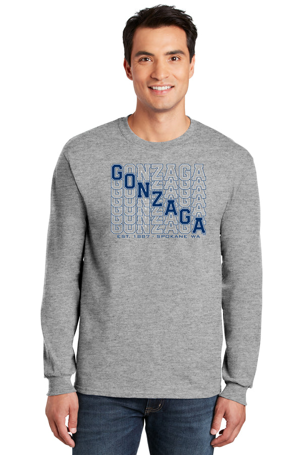 Gonzaga Bulldogs Long Sleeve Tee Shirt - Diagonal Echo Gonzaga