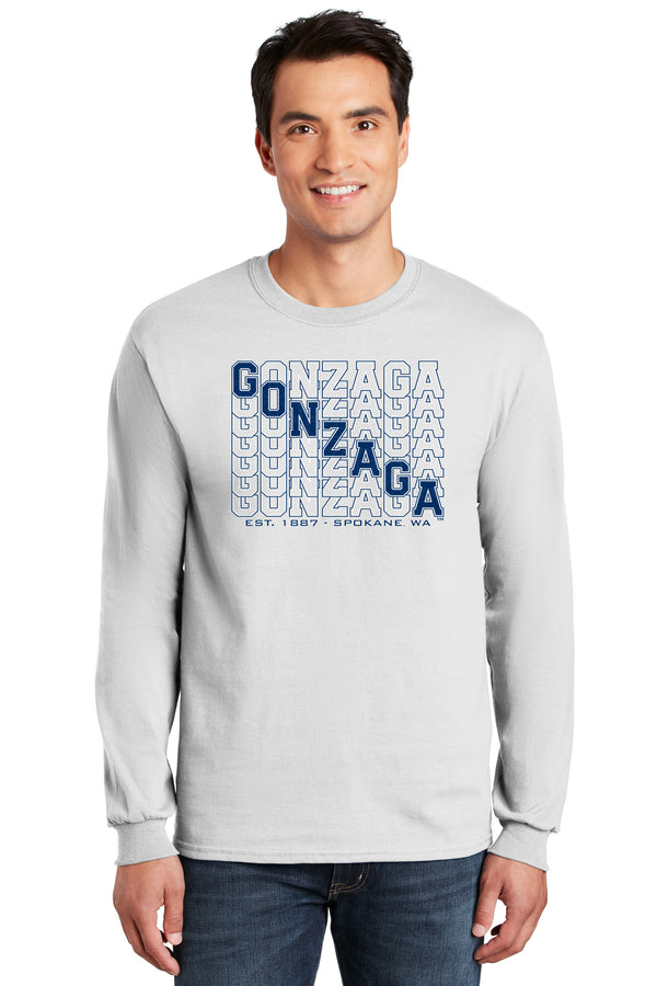 Gonzaga Bulldogs Long Sleeve Tee Shirt - Diagonal Echo Gonzaga